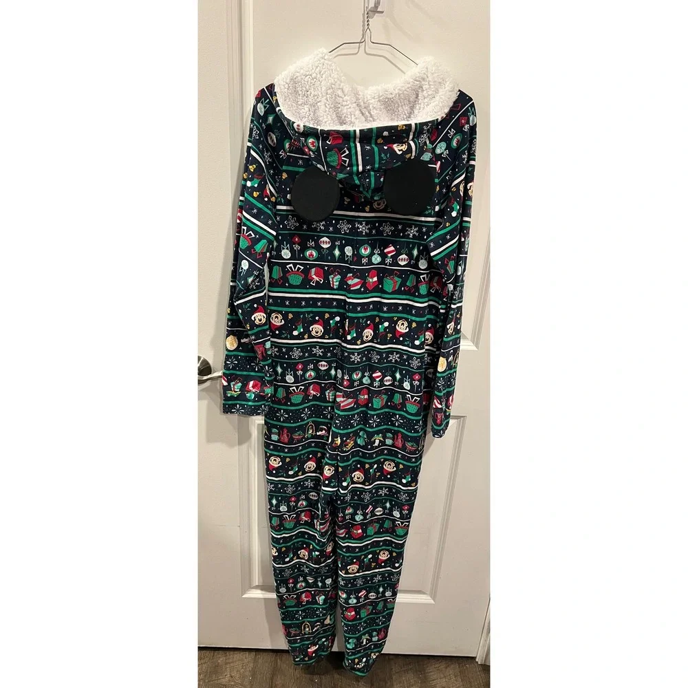 Disney Adult One Piece Pajamas Mickey Mouse Holiday Fair Isle Navy Blue Size S
